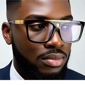 Men's CLASSIC RETRO HIP HOP Hardcore RAPPER SUN GLASSES‎ Clear Lens Gold Frame